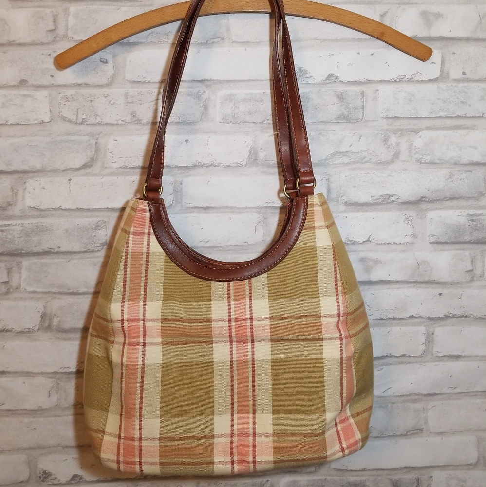 Relic Tan Plaid shoulder bag 11 x 11 x 4 w/strao